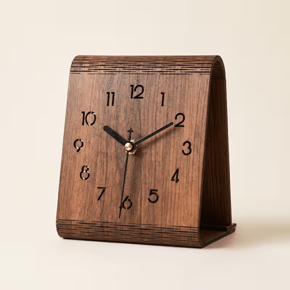 A minimalist wooden desktop clock, silent sweeping second-hand desktop clock, natural wood carving hollow out
