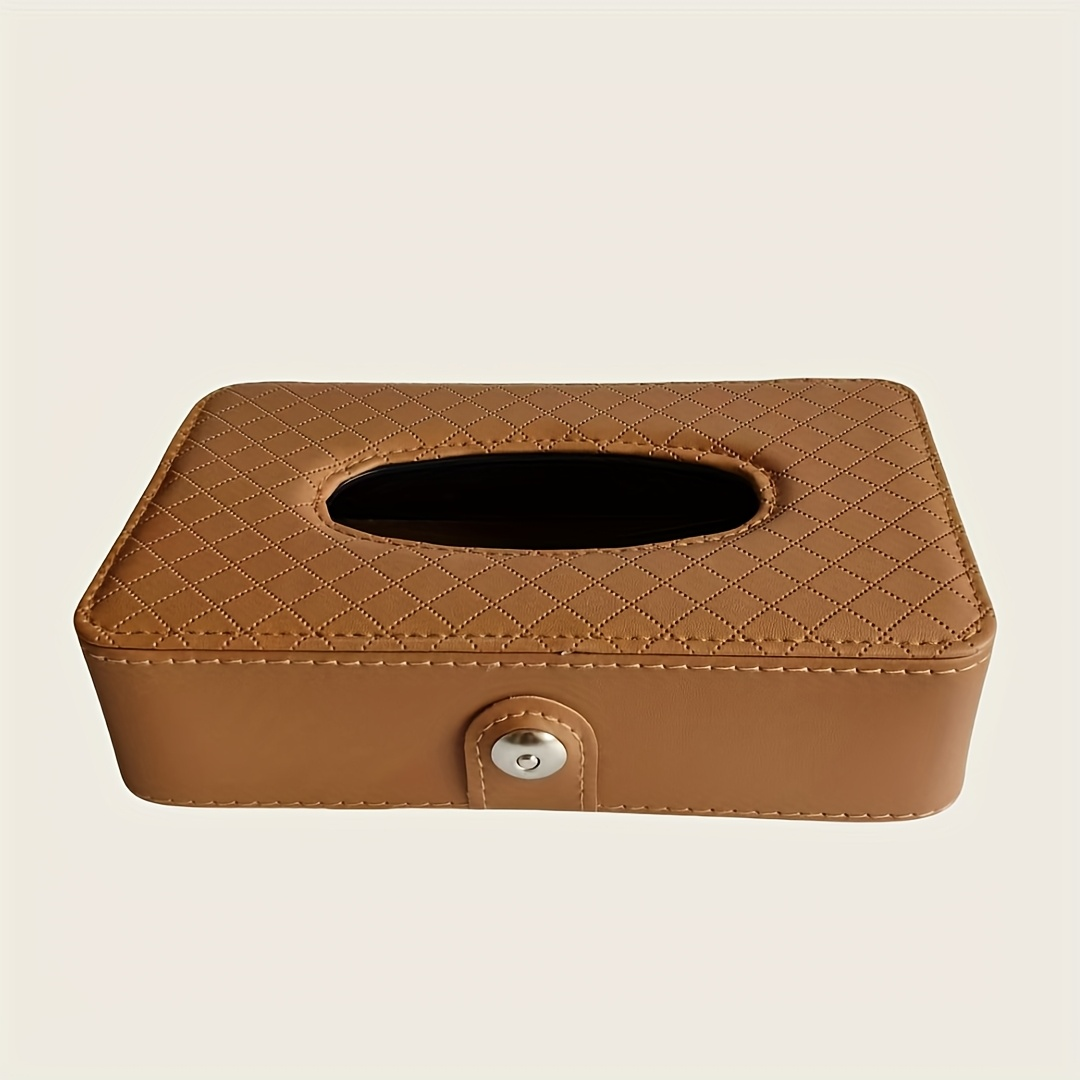 One car-mounted, grid-style tissue box with a hanging strap, made of PU leather.