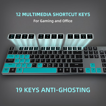 Wired backlit keyboard compatible with Windows/Mac, aluminum ultra-thin silent full-size keyboard