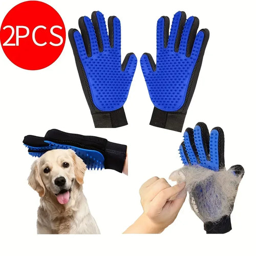 Two pairs of pet grooming gloves with floating hair brushes