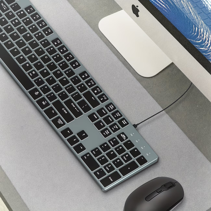 Wired backlit keyboard compatible with Windows/Mac, aluminum ultra-thin silent full-size keyboard
