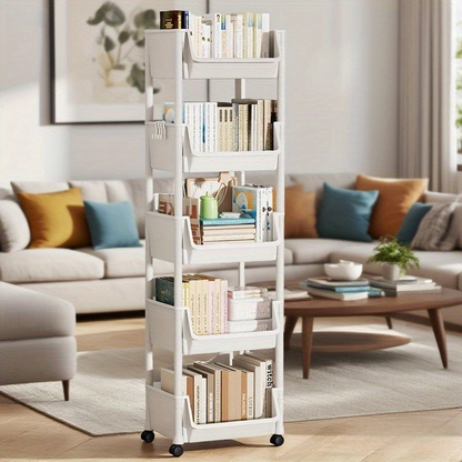 Five-tier bookshelf, usable for 12 months – Movable desktop trolley