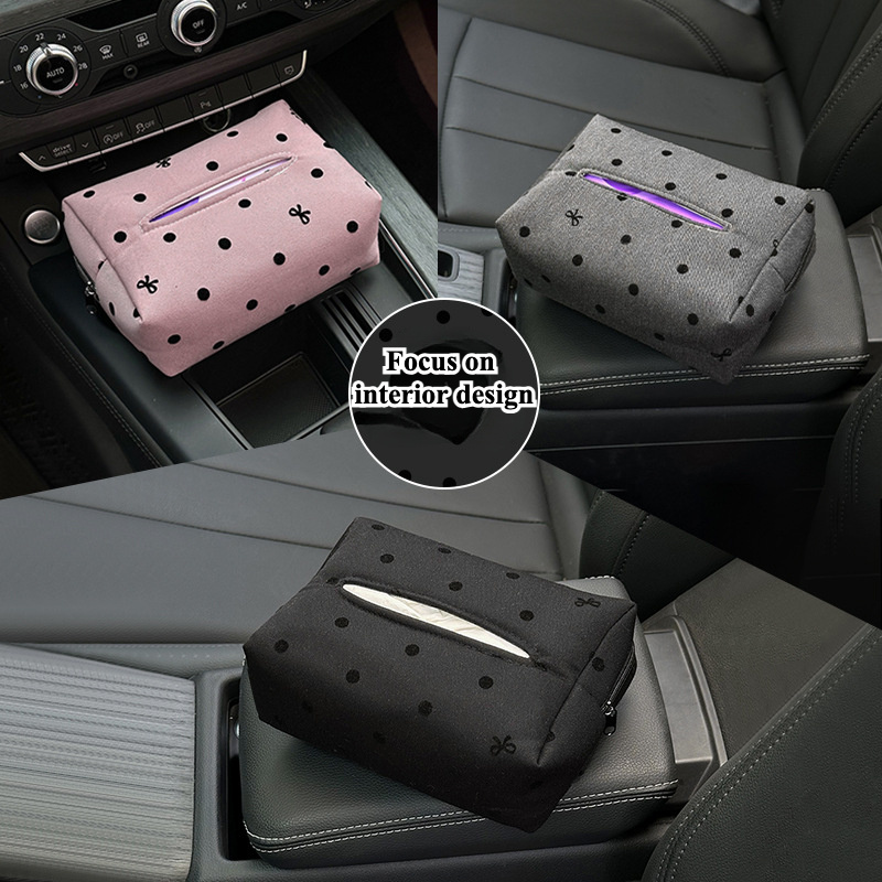 [Luxury] Elegant Polka Dot Bow Car Tissue Box