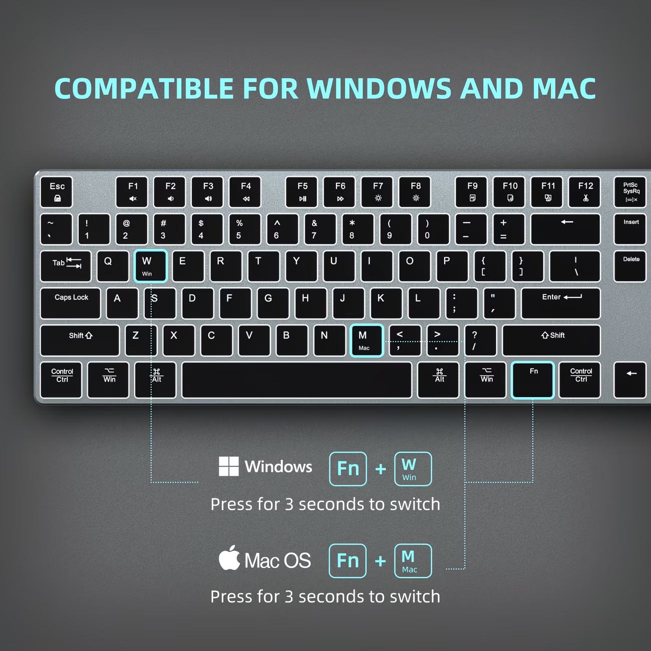 Wired backlit keyboard compatible with Windows/Mac, aluminum ultra-thin silent full-size keyboard