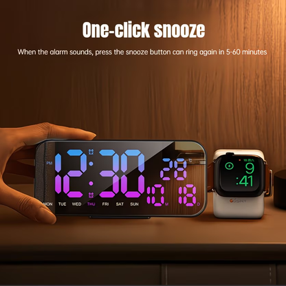 USB powered bedside square alarm clock, stylish and wall mounted, with three brightness levels