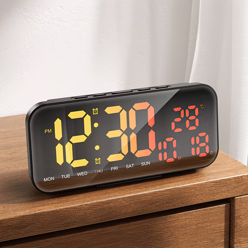 USB powered bedside square alarm clock, stylish and wall mounted, with three brightness levels