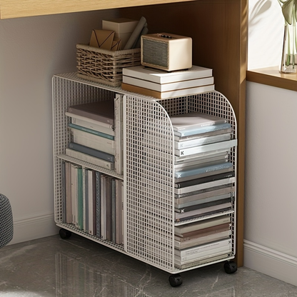 Under-desk rolling bookshelf storage rack - Heavy-duty metal rolling storage trolley