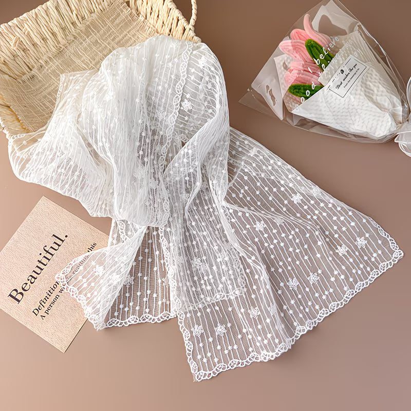 Stylish Striped Floral Lace Scarf