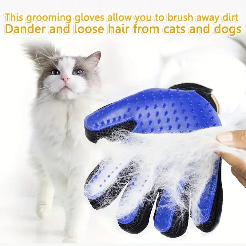 Two pairs of pet grooming gloves with floating hair brushes