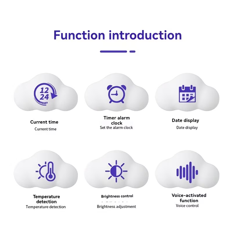 Alarm clock cloud clock bedside nap small alarm clock student calendar illuminated LED voice digital USB home clock