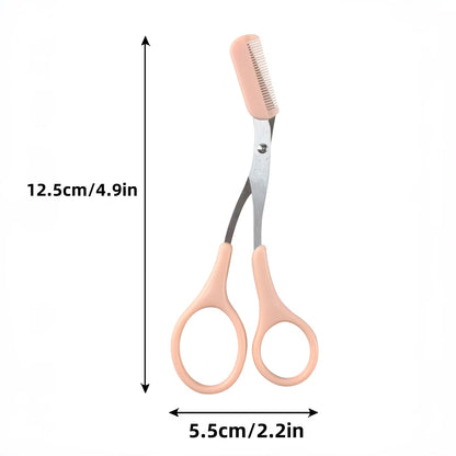 2 stainless steel eyebrow scissors with built-in comb