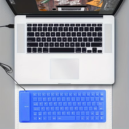 Travel portable keyboard with foldable silicone keyboard, USB wired foldable silent typing soft touch keyboard suitable for PC laptops