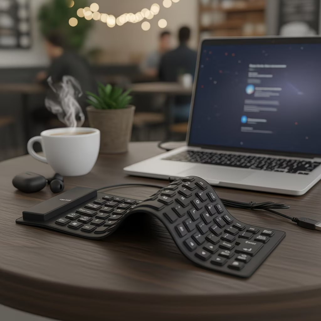 Travel portable keyboard with foldable silicone keyboard, USB wired foldable silent typing soft touch keyboard suitable for PC laptops