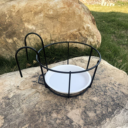 Black Wrought Iron Plant Stand — Balcony Railing Hanging Planter Rack Set