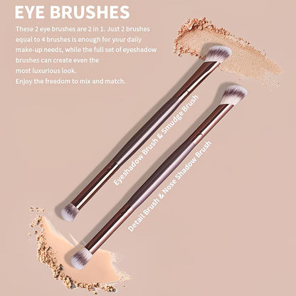 Double-ended makeup brush set, 6 brushes