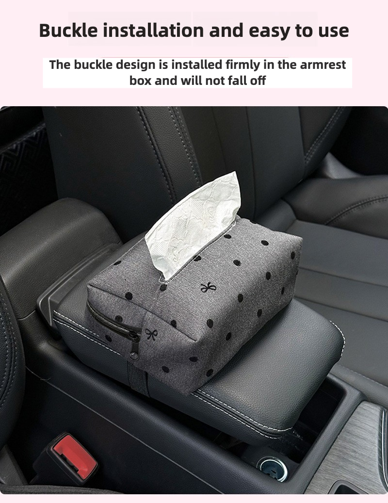 [Luxury] Elegant Polka Dot Bow Car Tissue Box