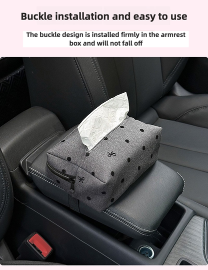 [Luxury] Elegant Polka Dot Bow Car Tissue Box