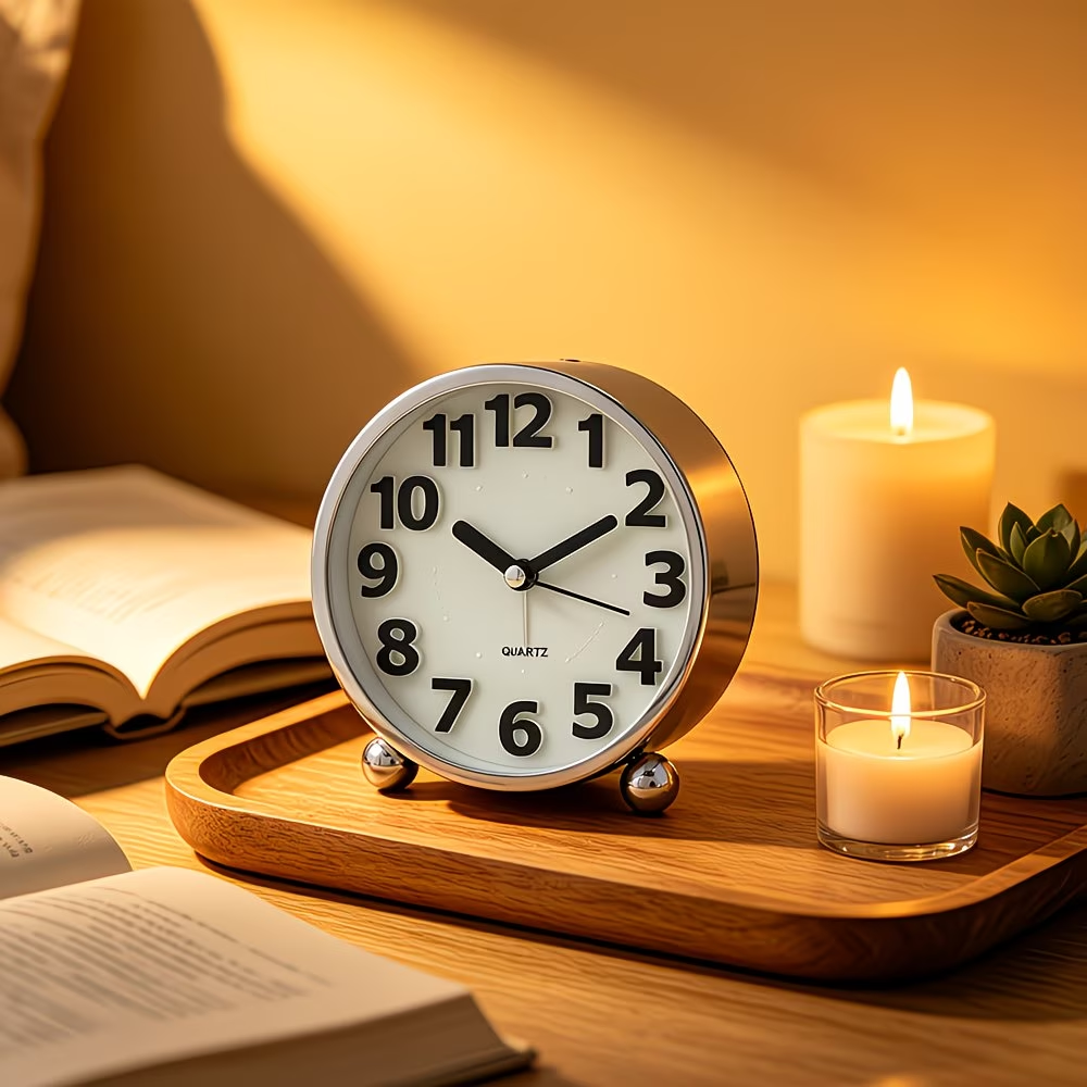 1 European style luxury metal alarm clock, creative 3D large digital clock face, timed alarm clock, metal electroplating process