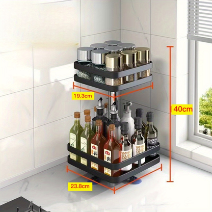 360° Rotating Kitchen Storage Rack - Durable Stainless Steel Spice Rack