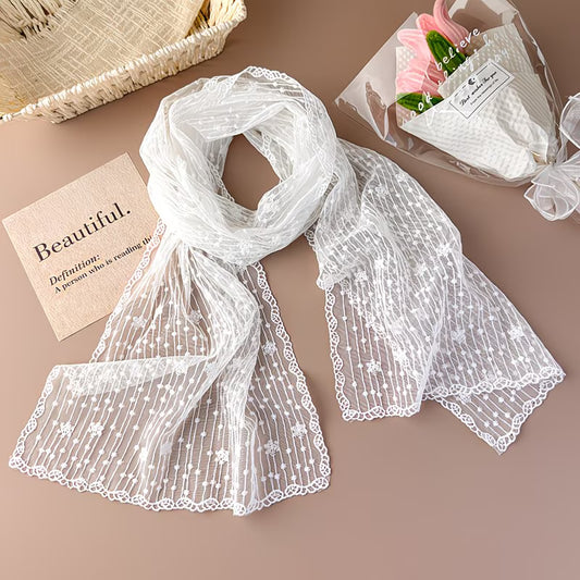 Stylish Striped Floral Lace Scarf