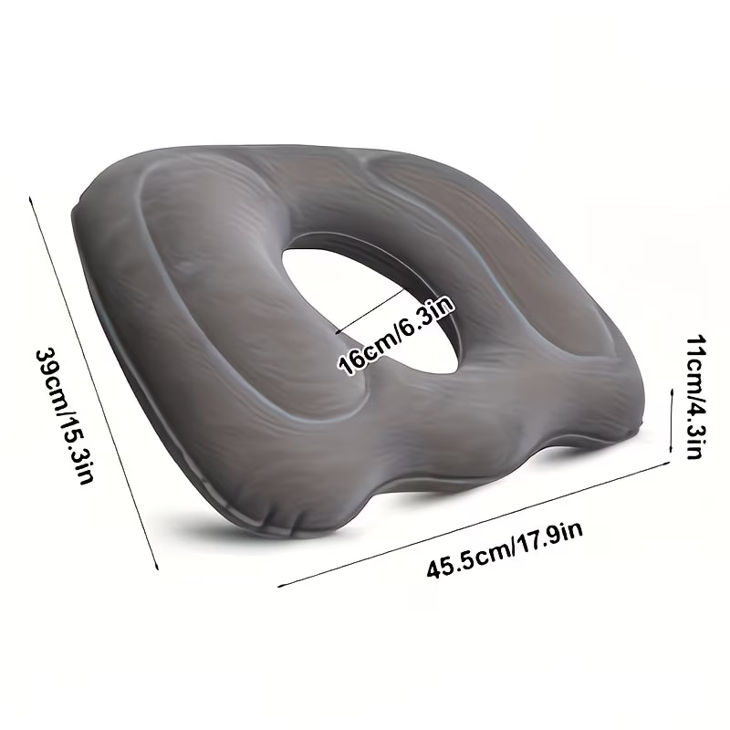 1 piece adjustable firmness inflatable seat cushion - flocked PVC cover, donut design - portable