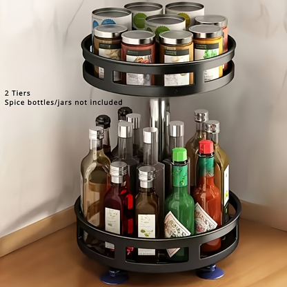 Double-layer rotating kitchen storage rack, metal storage rack