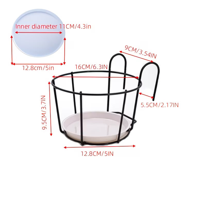 Black Wrought Iron Plant Stand — Balcony Railing Hanging Planter Rack Set