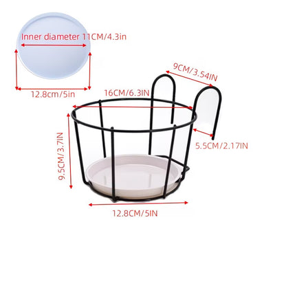 Black Wrought Iron Plant Stand — Balcony Railing Hanging Planter Rack Set
