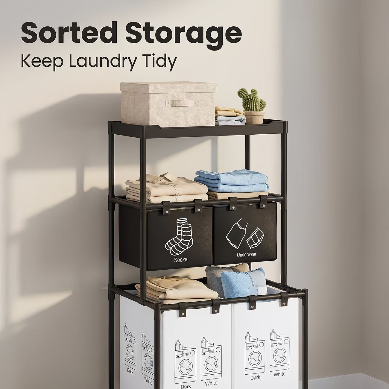 Wheeled storage rack, metal frame, dimensions 22.44 x 17.32 x 50.39 inches.