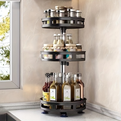 Double-layer rotating kitchen storage rack, metal storage rack