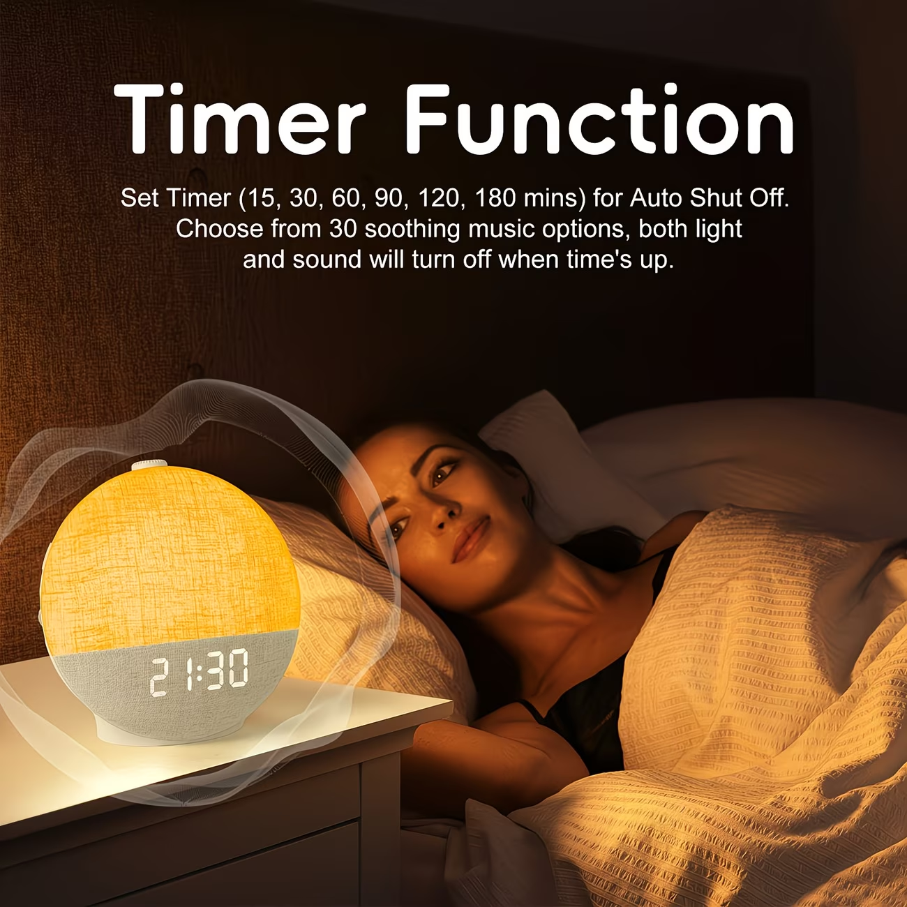 Sunrise alarm clock with white noise sound system, equipped with 30 soothing sleep aid devices and natural wake-up lights