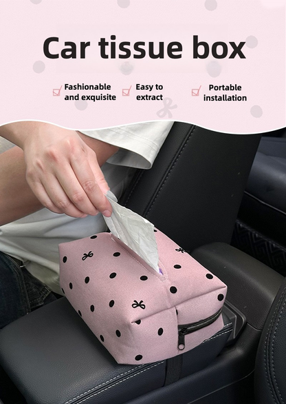 [Luxury] Elegant Polka Dot Bow Car Tissue Box