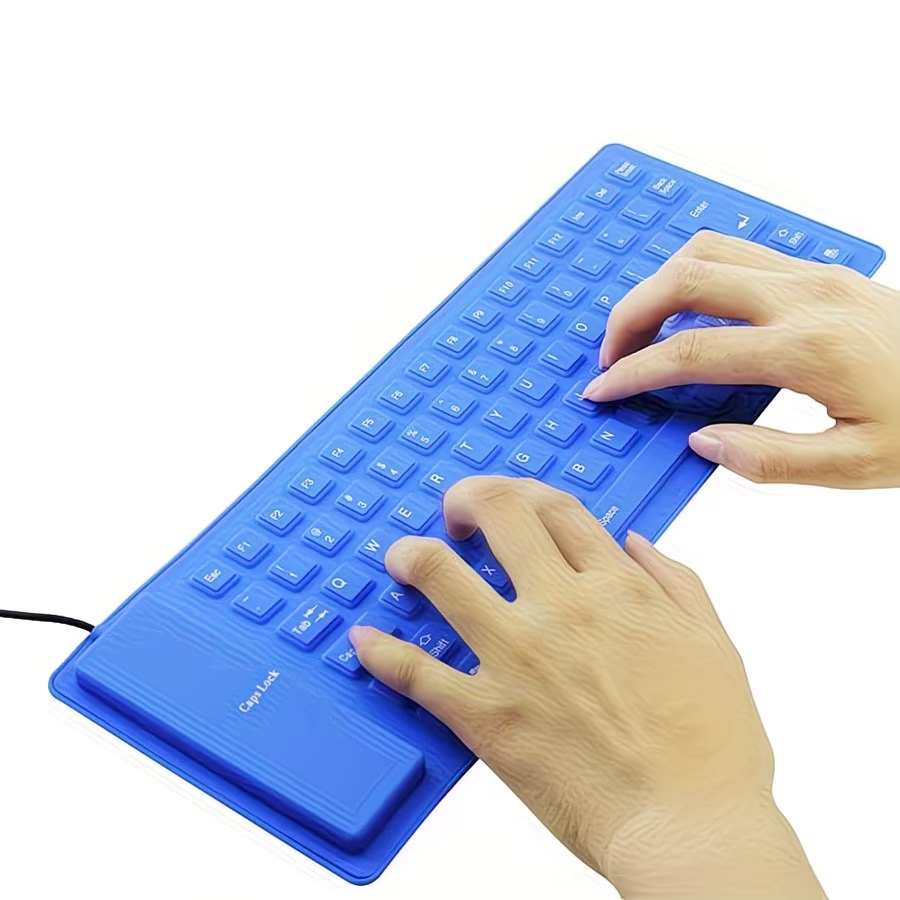 Travel portable keyboard with foldable silicone keyboard, USB wired foldable silent typing soft touch keyboard suitable for PC laptops