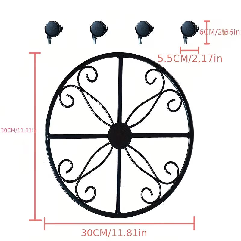 Multifunctional black wrought iron plant stand with wheels