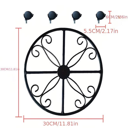 Multifunctional black wrought iron plant stand with wheels