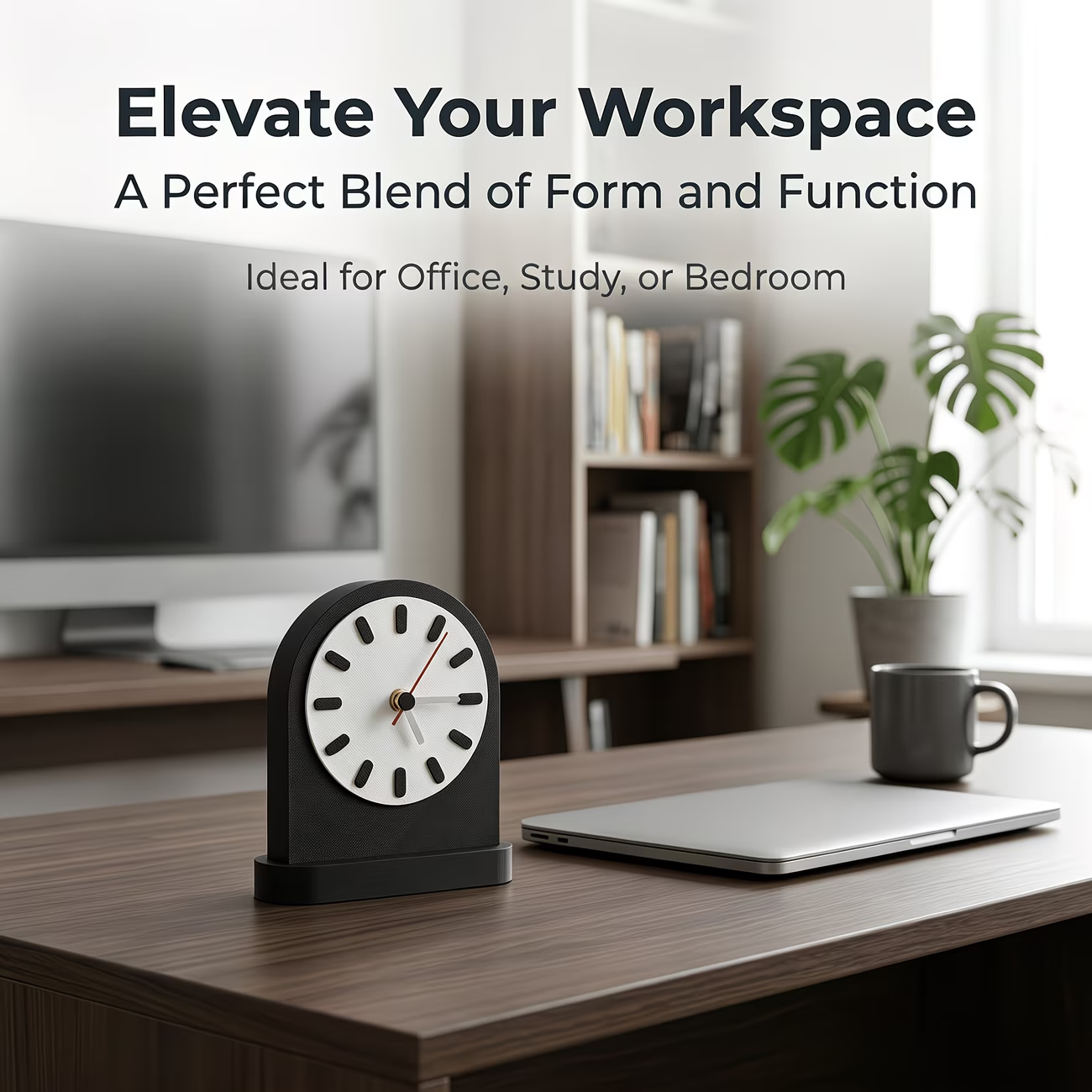 A minimalist arched desktop clock with a smooth and curved shape, suitable for various home decorations