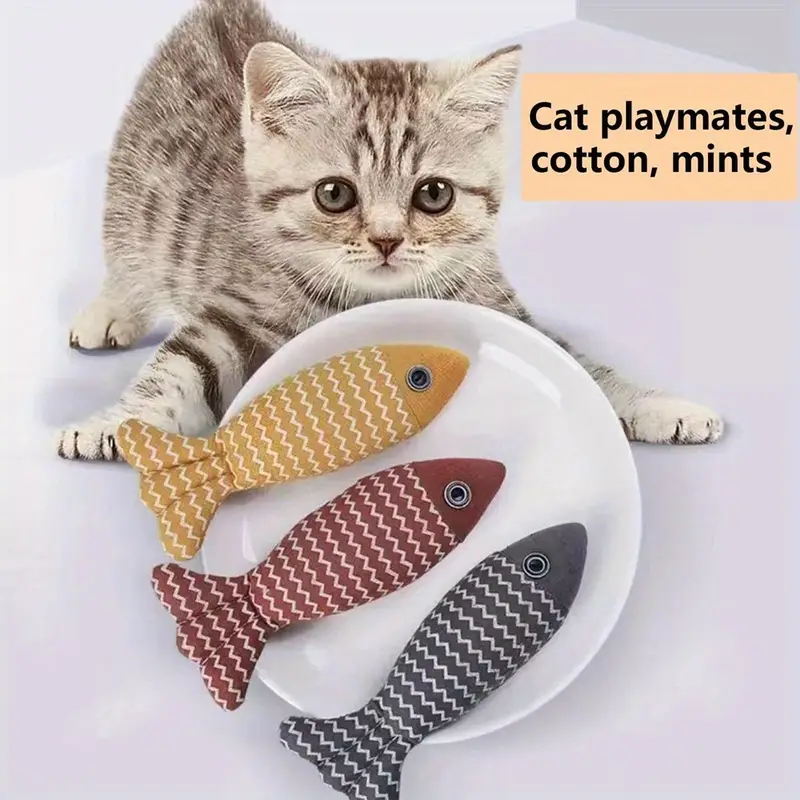 3 Pack Cat Toy Fish, Wrinkle Sound Pet Herbal Toy Soft Linen