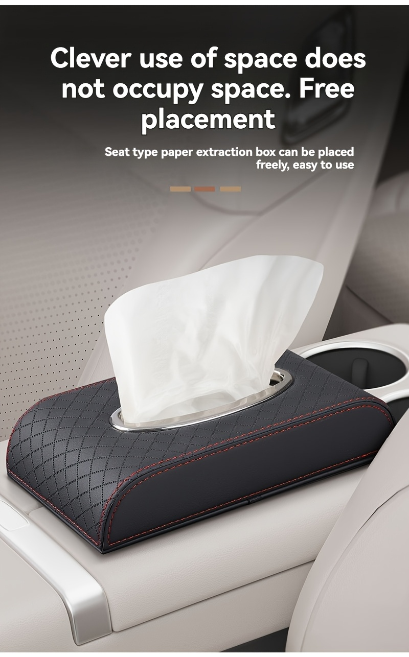 Heavy-duty PU leather car tissue box organizer - Beige/Gold
