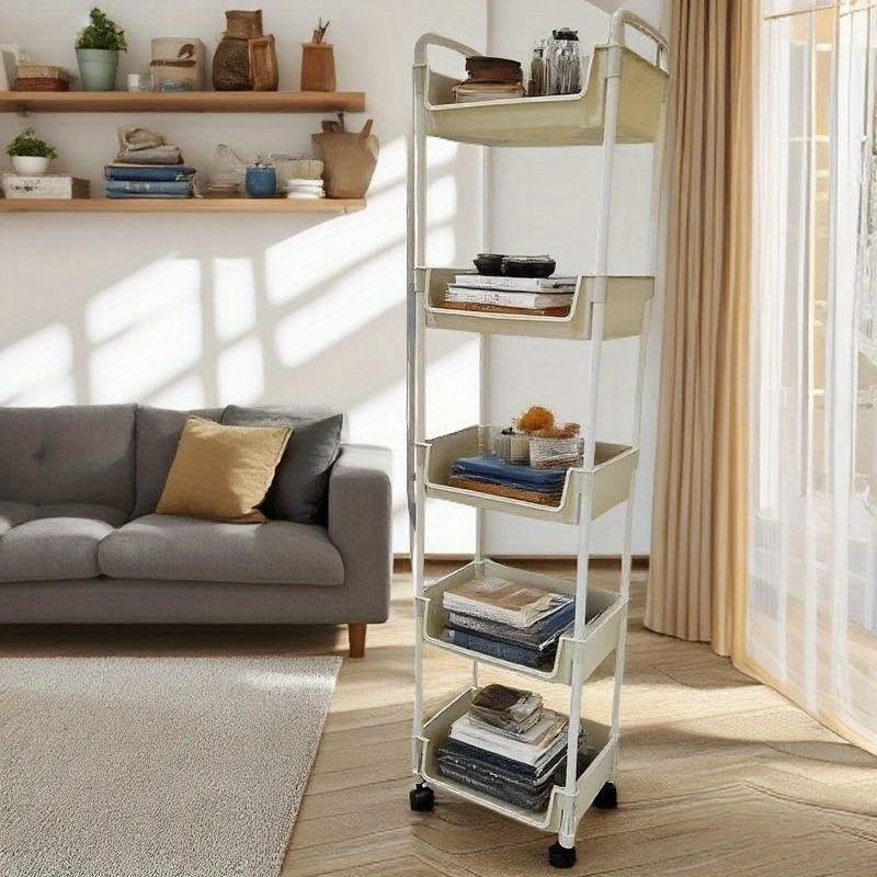 Five-tier bookshelf, usable for 12 months – Movable desktop trolley