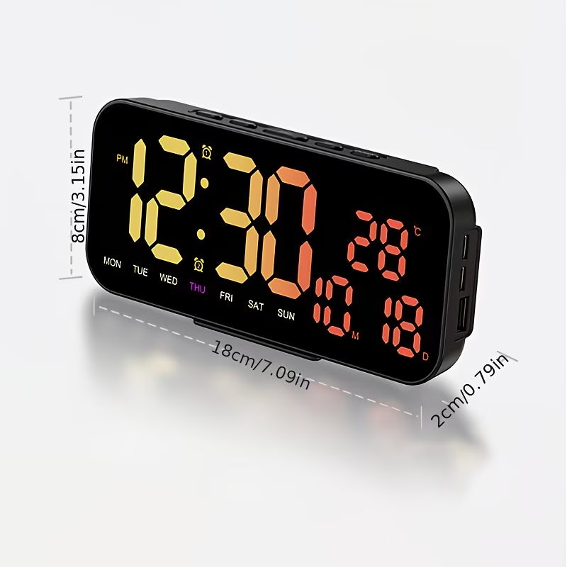 USB powered bedside square alarm clock, stylish and wall mounted, with three brightness levels