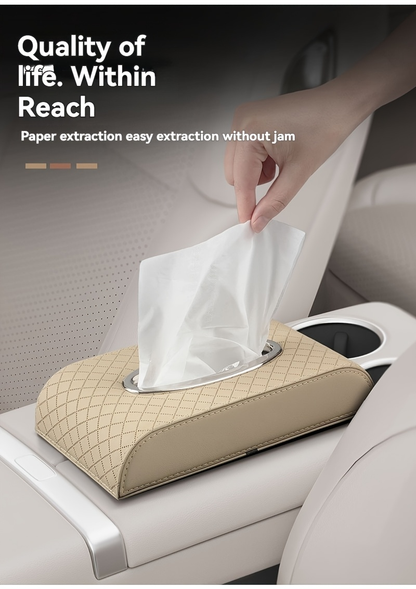Heavy-duty PU leather car tissue box organizer - Beige/Gold
