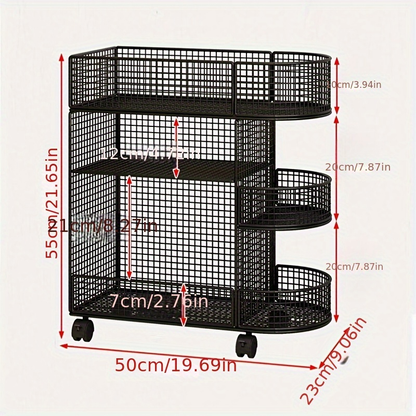Three-tier metal bookshelf with casters - a space-saving under-desk storage organizer.