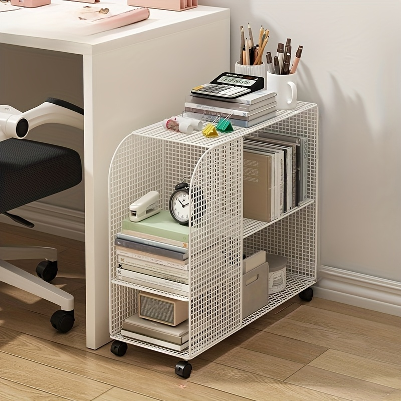 Under-desk rolling bookshelf storage rack - Heavy-duty metal rolling storage trolley