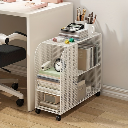 Under-desk rolling bookshelf storage rack - Heavy-duty metal rolling storage trolley