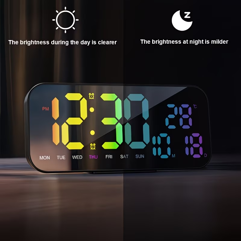 USB powered bedside square alarm clock, stylish and wall mounted, with three brightness levels