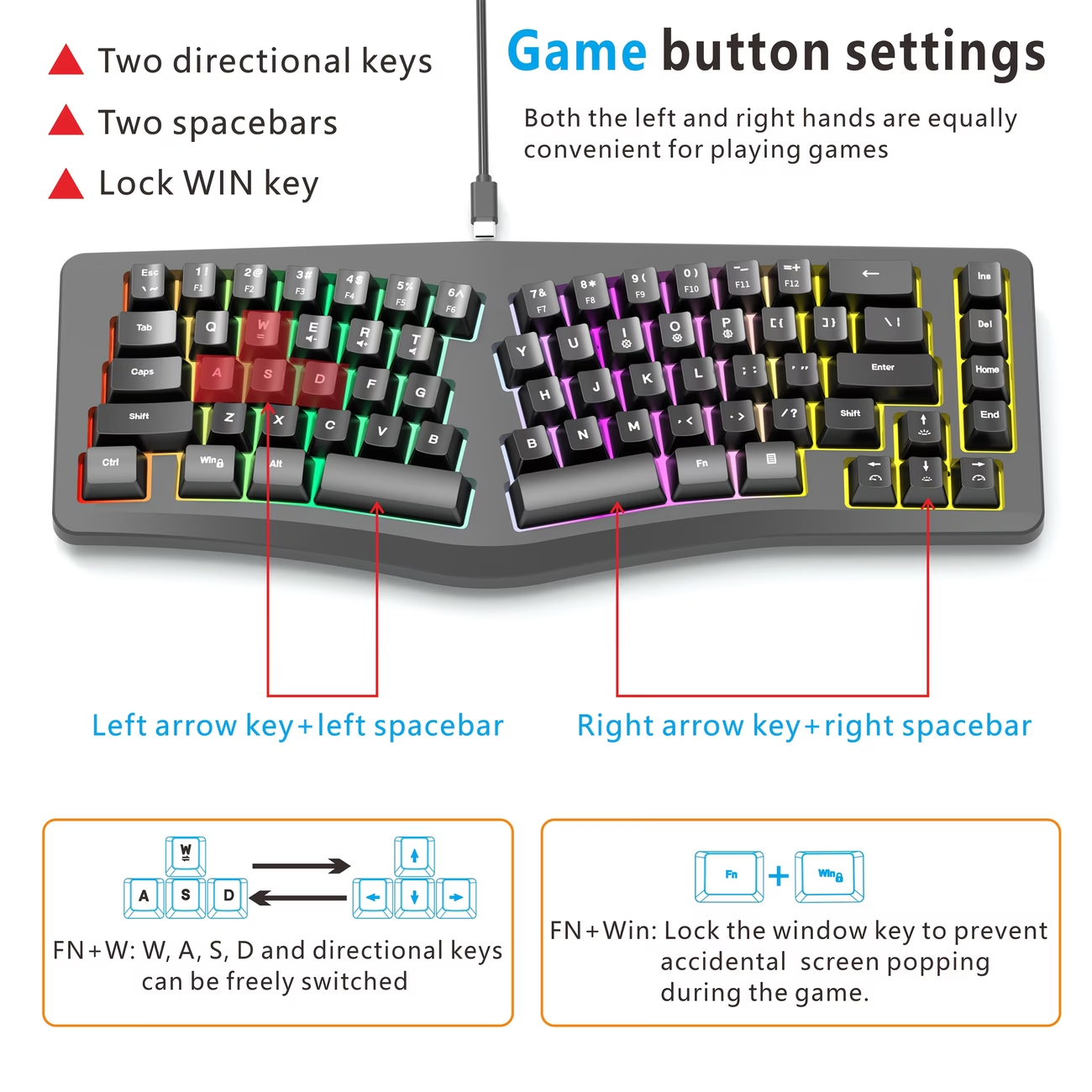 Wired 69 key compact typing partition comfortable portable key cable separation desktop laptop