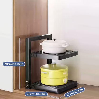 Kitchen cabinet sink under-pane pot, pan, and bowl storage rack