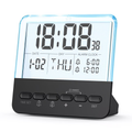 Multi functional digital alarm clock with large backlit display, dual alarm settings, clock, date, day of the week, and daylight saving time adjustment