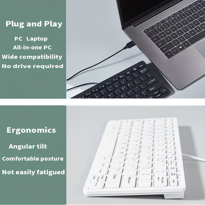 Ultra thin USB ergonomic keyboard, suitable for 12 inch laptops and desktops
