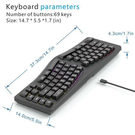 Wired 69 key compact typing partition comfortable portable key cable separation desktop laptop